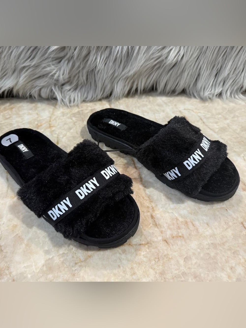 DKNY Faux Fur slippers. New
